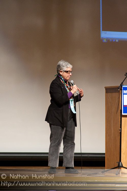 Representative Phyllis Kahn addresses the SD59 convention after